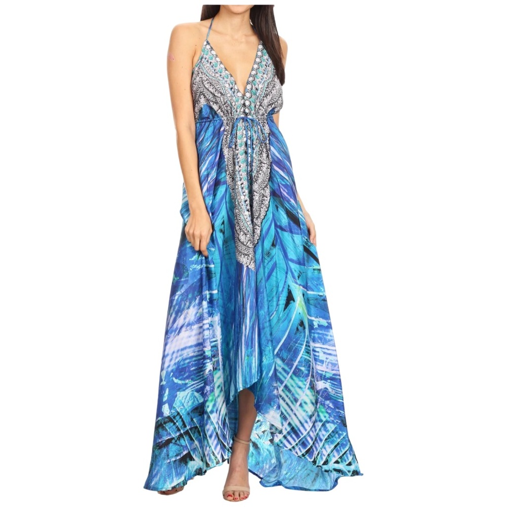 NEW!!  Sakkas Blue and White Maxi Dress - Adjustable - One Size